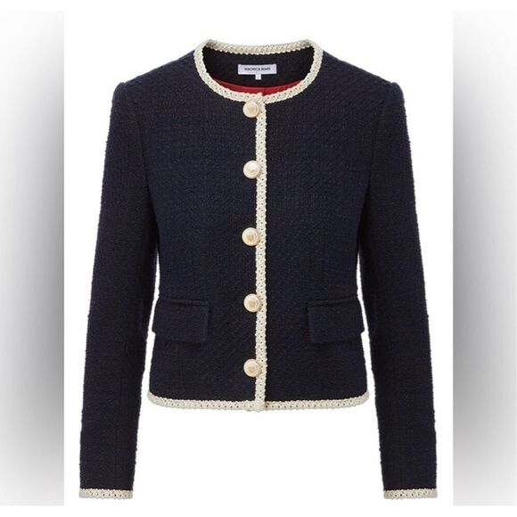 Veronica Beard Mabel Tweed Jacket navy cream size 8 new without tags